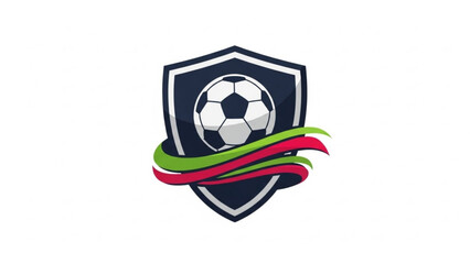 Obraz premium Vibrant soccer shield logo with dynamic red and green ribbons