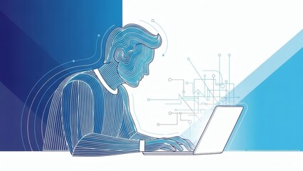 Man using a laptop in a technology background