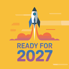 Colorful 2027 rocket launch illustration &ndash; Suitable for corporate presentations, innovation banners, or tech startup promotions.