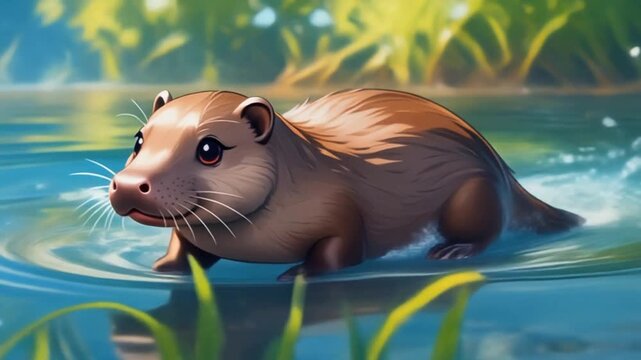 Wild platypus in its natural habitat