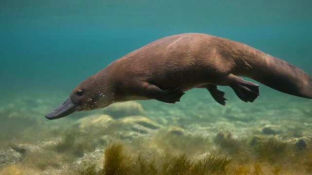 Wild duck-billed platypus in its natural habitat