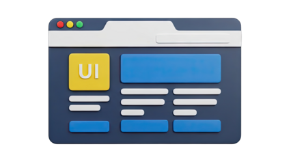3D UI Design Element with "UI" Label and Controls
