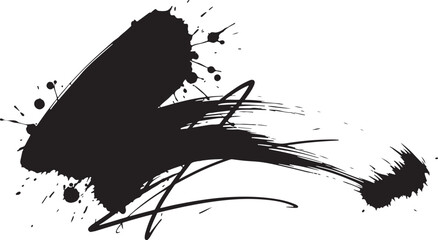 Dynamic Black Ink Brush Stroke Splatter on White Background, Abstract Calligraphy Style Texture for Modern Graphic Design
