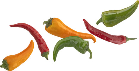 Sweet bell and chili peppers isolated