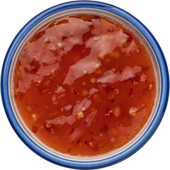 Sweet and sour sauce isolated, top view