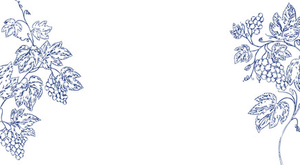 Elegant clipart frames with grape clusters and grapevine leaves in detailed line art style. Botanical borders perfect for wine labels, wedding invitations, packaging, menus, and vineyard branding