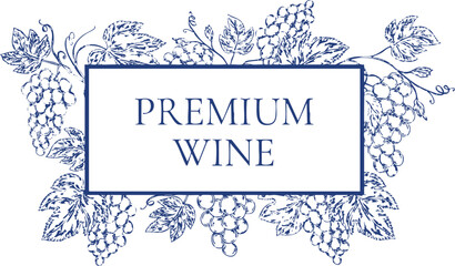 Elegant clipart frames with grape clusters and grapevine leaves in detailed line art style. Botanical borders perfect for wine labels, wedding invitations, packaging, menus, and vineyard branding © lidianureeva
