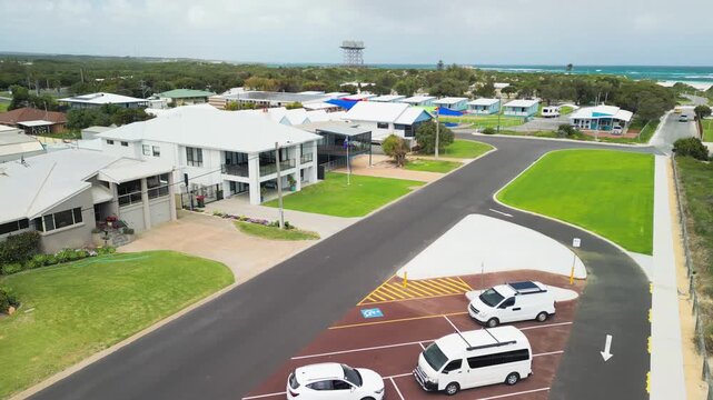 Breathtaking aerial shot of Lancelin's coastline and town, with clear blue waters in Western Australia