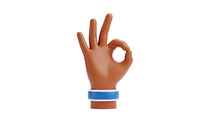 3D Rendered OK Hand Gesture with Blue and White Band