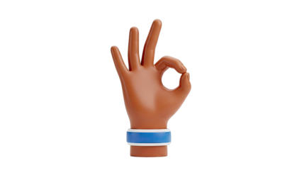 3D Rendered OK Hand Gesture with Blue and White Band