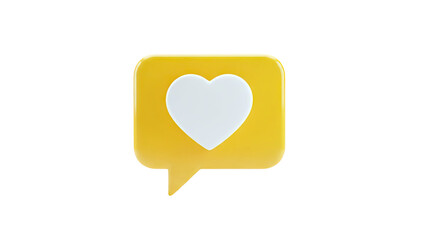 3D Yellow speech bubble with white heart icon on transparent background