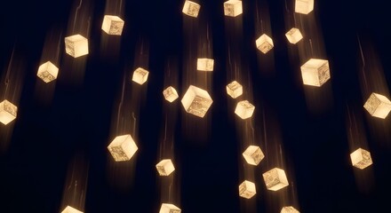 Abstract Glowing Circuit Board Cubes Falling on Dark Background