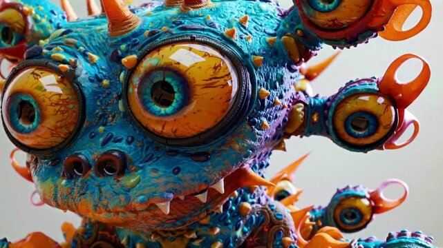 Colorful Fantasy Monster Creature with Multiple Eyes