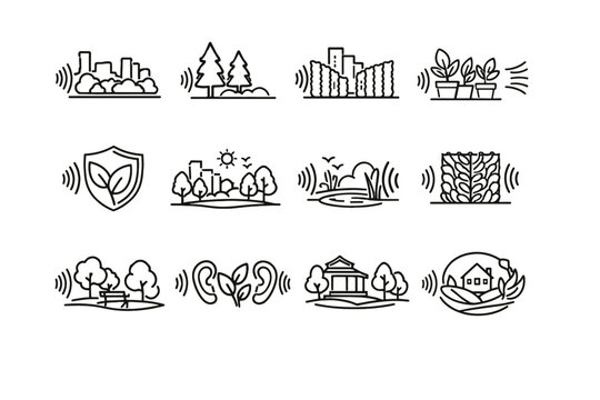 Calm sound relief nature icon vector park reduction urban noise absorption