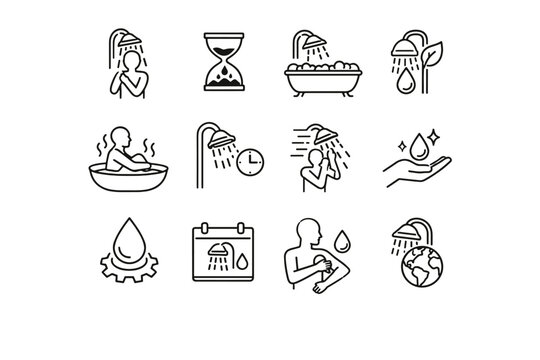 Rinse shower vector use practice water routine efficiency icon bathing mindful