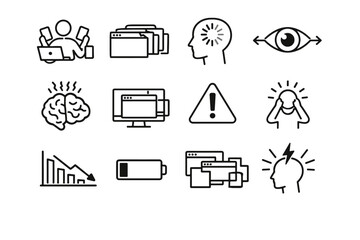 Icons early drop burnout overload icon focus digital attention overwhelm tabs vector