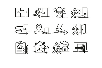 Plan icon exit focus calm emer emergency vector movement awareness paths