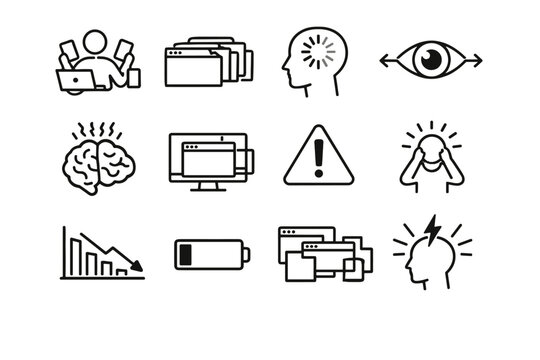 Icons early drop burnout overload icon focus digital attention overwhelm tabs vector