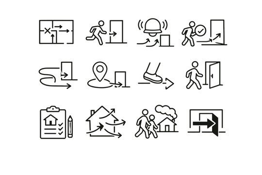 Plan icon exit focus calm emer emergency vector movement awareness paths