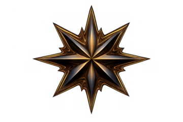 Eight point star symbol presenting shining metallic gold and dark bronze texture with intricate details