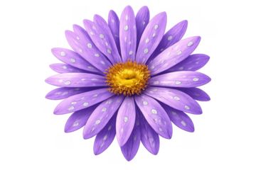Purple daisy flower blooming with water drops, vibrant botanical illustration, spring and nature floral design, transparent background