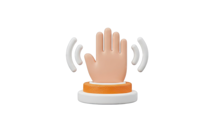 3D Icon of a Waving Hand with Signal Waves