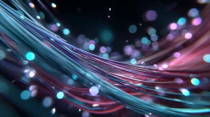 3D Render Of Glowing Fiber Optic Cables Intertwined Emitting 