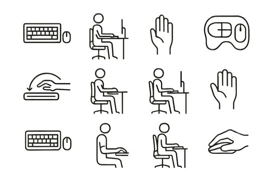 Position vector posture typing hand support reach icon input ergonomic workstation icons