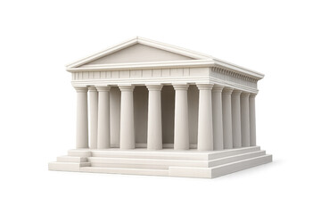 White classic greek temple structure with ionic columns and a triangular pediment, symbolizing concepts of democracy, justice, and tradition
