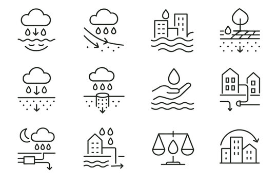 Drainage icons mitigation rainwater vector resilience icon control flood controlled water urban