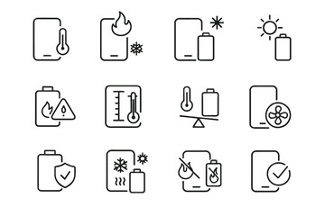 Device care protection battery vector icons direct avoid warning icon break temperature
