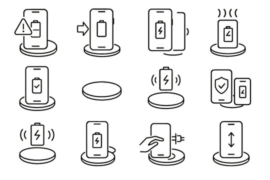 Icon pad charging device icons vector alignment power wireless case efficiency