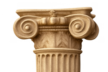 Ionic order column capital with volutes and fluting, representing ancient architecture and classical style on transparent background