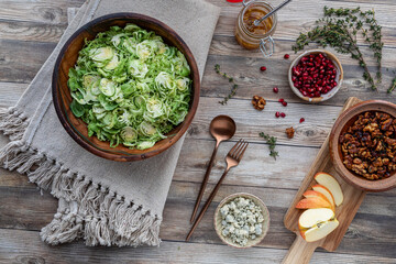 Ingredients for making a healthy Brussels Sprouts salad.