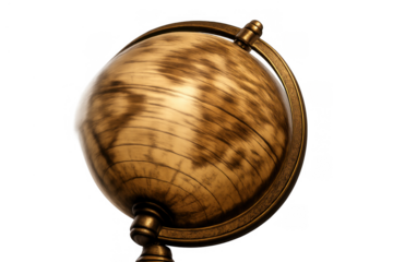 Fast-moving vintage globe on a stand with motion blur effect, symbolizing global business, connection, and movement