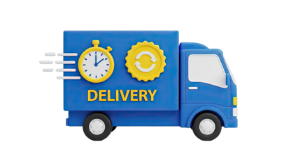 Blue delivery truck with speed and refresh icons