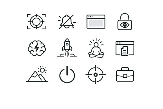 Icons deep task vector activation state view work icon mode focus