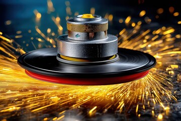 A close-up of a metal grinder with sparks flying during a heavy-duty grinding task, showcasing industrial manufacturing and metalworking in action.