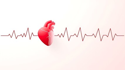 cardiac. Abstract medical illustration of a heart rhythm in red and white, featuring clean lines and a gradient background. STEM education sheets.