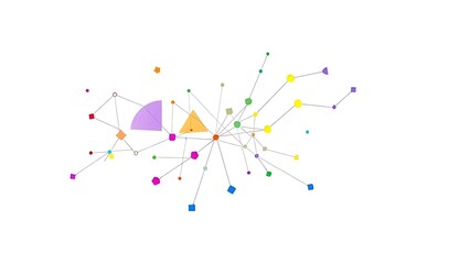 flowchart. Abstract geometric flowchart with vibrant nodes on a minimalist white background. product launch decks, UI/UX mockups, designed for product launches and innovation pitches.