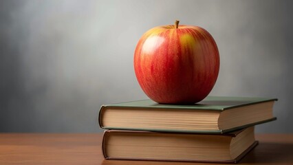  A Red Apple Sits on Two Books, Embodying the Classic Symbol of Education and Wisdom