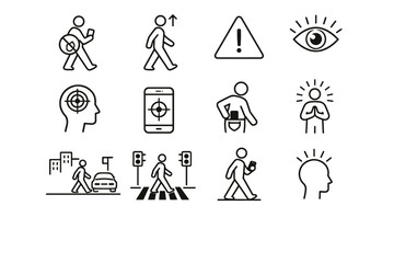 Walking icons vector urban clarity calm crossing avoid phone icon street safety