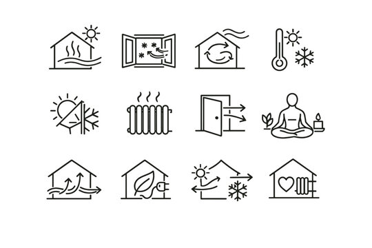 Habit winter airing open routine fresh prevention ventilation home calm icon vector