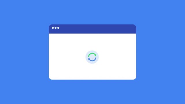Minimal web browser window interface showing a loading status indicator on blue background. Clean UI design concept for processing states, system loading, and application workflow feedback.
