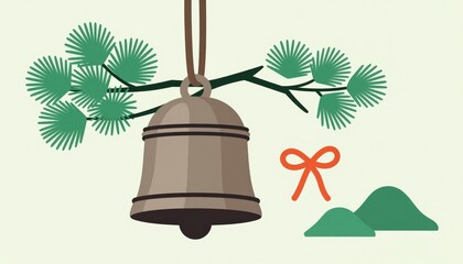Serene Pine Branch with Bell and Decorative Bow Nature