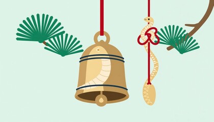 Sacred Bell and Coiled Snake Hanging From Tree Branch