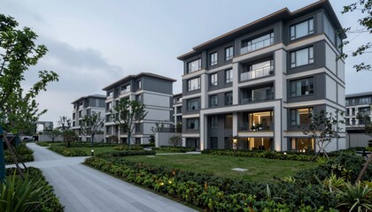 Modern Residential Complex with Lush Landscaping