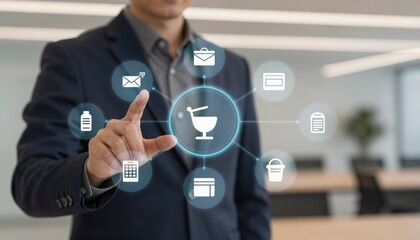 Professional Using Virtual Interface Modern Office Setting