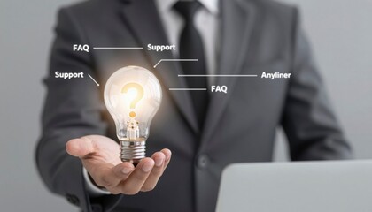 Innovative Business Support with Light Bulb and Inquiry Symbols