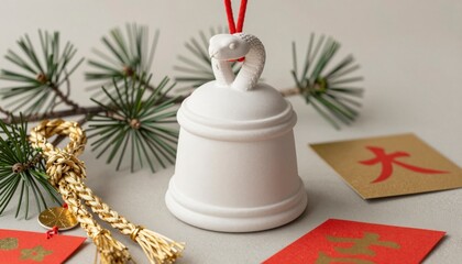 Festive Holiday Ornament with Swan and Pine Branches
